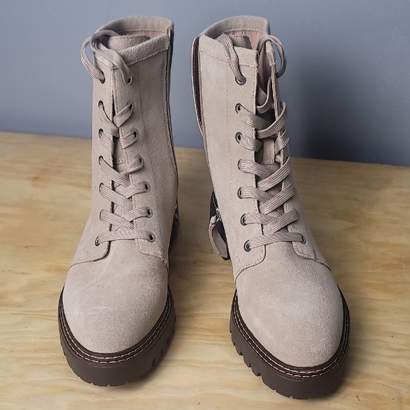 Nordstrom Noomonie Weather Repellant Tan Combat Moto Boots with Chunky Lug Sole - Picture 2 of 10